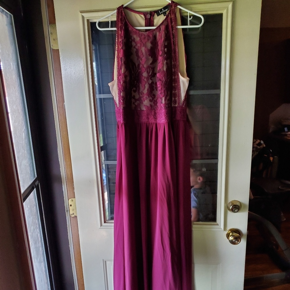 Lulu's Forever & Always Burgundy Lace Maxi
